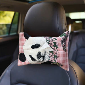 Creative Car Tissue Box Adjustable Elastic Band Buckle Car Tissue Bag Beautiful Lesser Panda Cotton Linen Tissue Cover