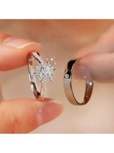Engagement Wedding Rings Couple Style Simulated Diamond Rings Womens Simple Fashion 6-Claw Zirconia Open Rings Jewelry