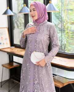 COD-Gamis Rompi Misah Wanita Terbaru Bahan Ceruty Mix Brokat Combinasi Payet Mutiara