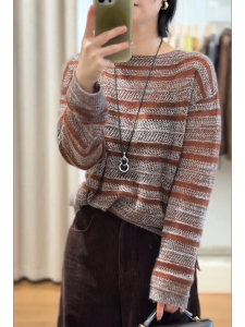 QINGNAER | Oversized Casual Striped Knit Sweater