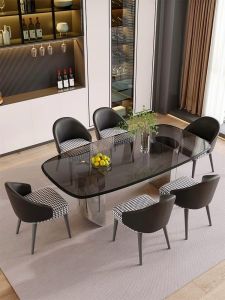 Modern Minimalist Italian Style Dining Table Set Rectangular Tempered Glass Home Use Luxury Simple Combination Dining Table