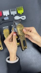 Pro Barber Electric Hair Clippers USB Cordless Rechargeable Razor Beard Trimmer Haircut Machine Gold