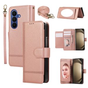 szhaiyu | Mirror Leather Flip Wallet Cards Solt Holder Phone Case for Samsung Galaxy Z Fold 8 Ultra 7 6 5 4 3 Crossbody Wrist Strap Cover