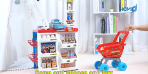 HOMIE Mini Supermarket Play Set Pretend shopping toy for kids with cashier and trolley