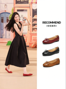Belle | Red Flat Ballet Shoes with Bow Leather