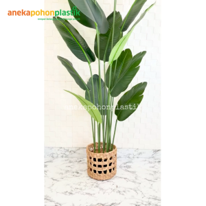 Tanaman Hias Pohon Pisang T180 Latex Pot Dasar Hitam Cover Eceng Gondok Motif Dekorasi Kantor Taman Aesthetic