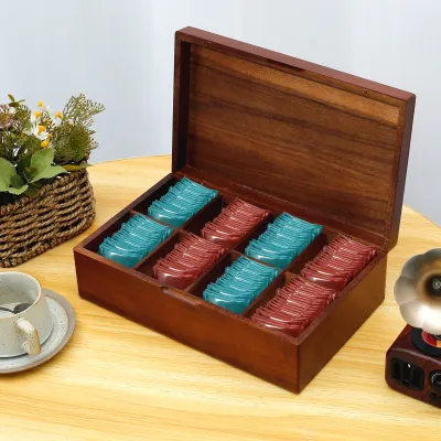 Wood Tea Bag Organizer with Lid Multi Functional Compartment Dustproof Elegant Tea Bag Storage Box for Countertop