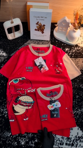 Kaos Anak Dino / Kaos anak Laki - Laki Dan Perempuan Dinosaurus Trex / Pakaian Anak 3 Sampai 10 Tahun / Baju Anak Merah Gradasi Cream