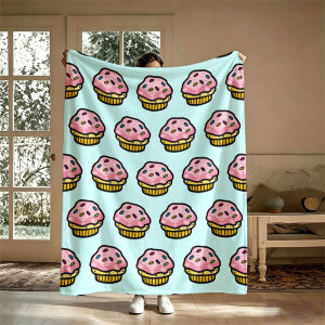 BILIBILI | Bánh Cupcake Màu Hồng Chăn Nỉ Màu Xanh Lam Sử Dụng 4 Mùa Cho Ghế Sofa Giường Văn Phòng Du Lịch Phong Cách Hiện Đại Chống Đóng Cọc Vải Lông Cừu San Hô Di Động