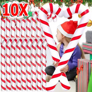 10Pcs Merry Christmas Candy Cane Aluminum Film Balloon / Large Bowknot Lollipop Balloons / for Kids Birthday Inflatable Xmas Decoration / New Year Wedding Home Party Decor Balls