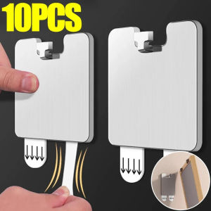 10PCS Stainless Steel Photo Frame Hooks Hanging Picture Strong Adhesive Waterproof Hook Traceless Punch-free Living Room Racks