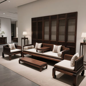 New Chinese Style Solid Wood Han Bed Sofa Combination North America Black Walnut Wood Song Aesthetic Furniture Straight Row