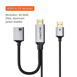 Cabletimes | CABLETIME HDMI to DP Cable Adapter 4K 60Hz DisplayPort Converter Video Audio for XBox TV Monitor Projector Switch PS4/5 Laptop