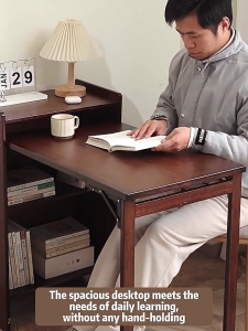 Foldable Desk and Bookshelf Combo Multifunctional Computer Desk and Workstation for Small Homes