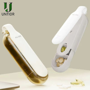 UNTIOR Medicine Organizer Four-Compartment with Pill Extractor Portable Tablet Dispensing Storage Box Travel Daily Vitamins Case