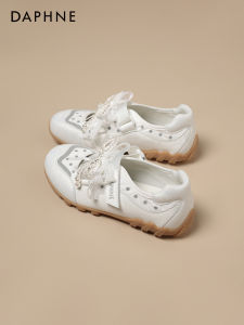 Daphne | Breathable Hollow Thick-soled Womens White Shoes with Bow and Pearl Decorations