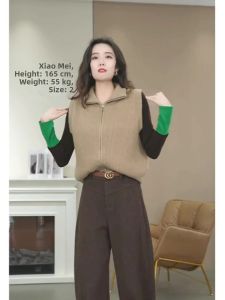 Stylish French Design Warm High Collar Double-Zipper Knit Vest