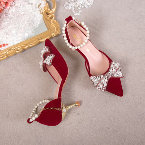 Elegant Red Wedding Shoes Womens High Heel Sandals Comfortable Chinese Style Bridal Footwear Fashionable Strap Design