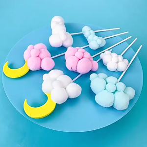 Topper Kue Pompom Awan Putih Pink Biru Bulan Bintang untuk Hiasan Cake Ulang Tahun Anak Karakter