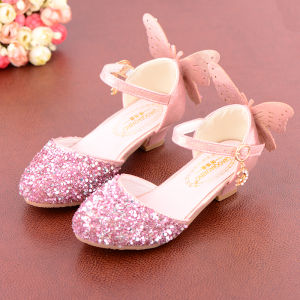 QIAOQIAOXING | Girls Crystal Shoes for Formal Dance Silver Glitter Soft Heel