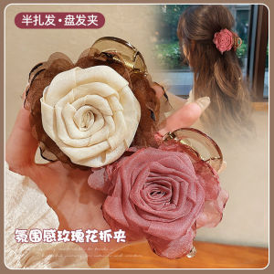 กิ๊บติดผมรูปดอกกุหลาบแห้งสำหรับผู้หญิง กิ๊บติดผมสไตล์ฝรั่งเศส ทรงครึ่งหัว ดีไซน์เก๋ไก๋และหรูหรา สำหรับฤดูร้อนปี 2024