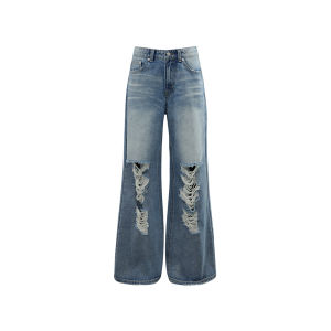 audwyn | Quần Jeans Rách Dập Nút Phong Cách Giặt Xước Ống Rộng Thấp Đ eo