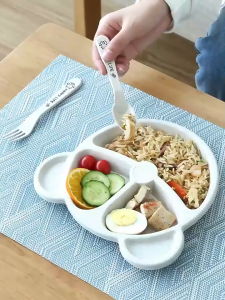 MS PIRING ANAK SET 3-PIECE BAHANJERAMI PIRING MAKAN BENTUK BEAR PIRING MAKAN SET SEDOK DENGAN GARPU
