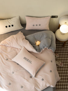 Warm Cartoon Star Milk Velvet Bedding Set 4pcs Ins Style Towel Embroidery Bed Sheet Bed Cover Quilt Blanket Comforter Set