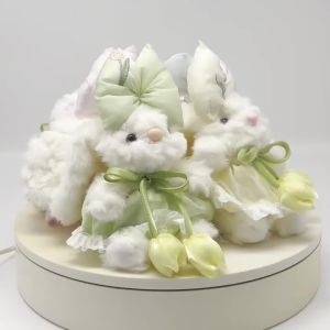 Floral Tutu Skirt Bunny Plush Keychain Soft White Velvet Cute Decor Gift Bow Ribbon PP Cotton Filler All Ages Decoration 20cm