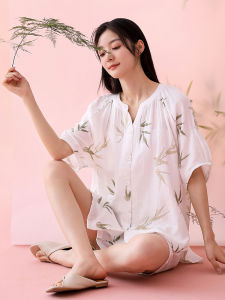 Summer Breathable Pure Cotton Short Sleeve Loose Fit Homewear Set