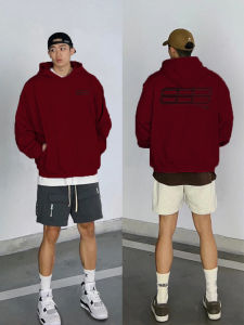 เสื้อแจ็คเก็ตฮู้ดฮิปฮอปสไตล์อเมริกันสำหรับผู้ชาย ฤดูใบไม้ผลิและฤดูใบไม้ร่วง แจ็คเก็ตขนแกะสีแดง ทรงหลวม ปกติ ปกติ