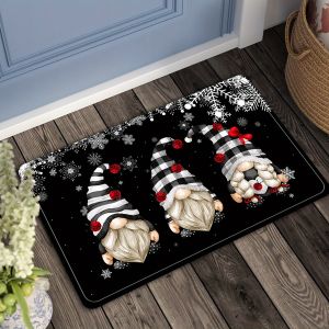 Christmas Doormat Non‑Slip Front Door Rug Washable Indoor Outdoor Xmas Golden Sleigh Winter Entrance Home Mat