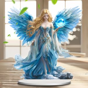 Blue Wing Ornament/guardian Angel Statue/acrylic Desktop Decoration/including Bracket Suitable for Home and Office.