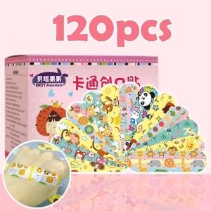 120 Pcs Printed Waterproof Breathable Cute Cartoon Band Aid Adhesive Bandages First Aid