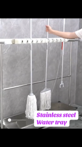 Mobile Cleaning Tool Trolley Mop Broom Holder Rack on Wheels Stainless Steel Single / Double Row for Home & Commercial