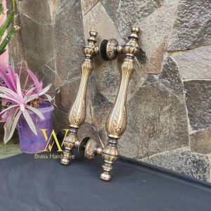Handle Pintu Rumah Kuningan Antik Motif Vas Ukir 47 cm 2 Pcs