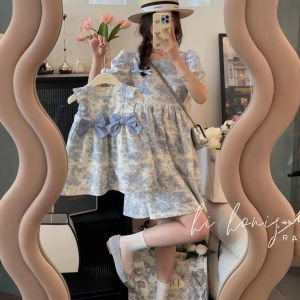 New Chinese Style Family Matching Outfits Blue And White Porcelain Print Short Sleeve Floral Baby Romper Mother Daughter Shirt