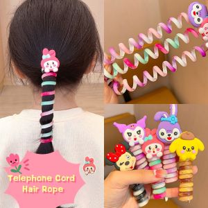 New Sanrio Telephone Cord Hair Rope for Kids Fashion Cute Girl Ponytail Braided Hair Ties Cartoon Cinnamon Dog Kuromi Hair Accessories