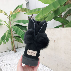 Winter 2025 New Womens Sheepskin Fur Integrated Snow Boots Medium Short Tube Anti-slip Warm Plush Butterfly Knot Turned Short Boots