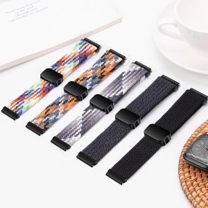 สาย20/22มม. สำหรับ Samsung Galaxy Watch 6 4 Classic/5 Pro/Active 2/S3 กำไลข้อมือไนลอนแบบถักเดี่ยว GT2 นาฬิกา Huawei 3 4วง