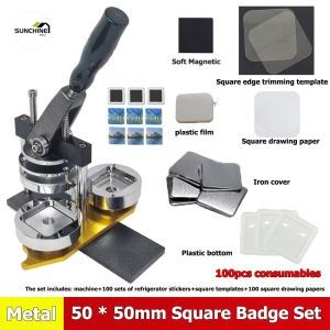 🔥Metal Square 32/50mm Fridge Magnets Badge Machine Complete Set DIY Refrigerator Sticker Making Machine With Paper Cutter Badge Parts With 100pcs Magnetic Consumables