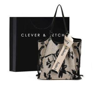 Fashionable Chinese Style Tote Bag Womens Single Shoulder Canvas Bag Floral Embroidery Trendy Streetwear Magnetic Buckle Closure