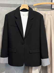 เสื้อสูทชายผ้าฝ้ายลายสก็อตสไตล์เกาหลี ทรงหลวม ปกเปิดด้านหน้า ความยาวปกติ ฤดูใบไม้ร่วง 2025 เสื้อโค้ทแบบลำลองสำหรับนักเรียน