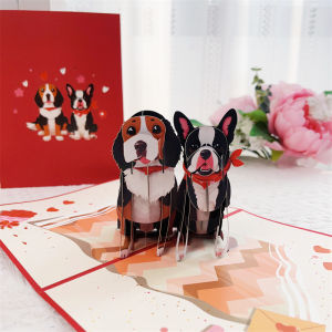 Cute Doggie 3D Birthday Greeting Card Cartoon Style for Boyfriend Girlfriend Kids Pet Animals Dual Pack Festive Celebration