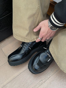 Romantic 2025 New Black Low-Top Casual Leather Shoes Mens High-End Double-Panel Flying Edge Deconstructed Derby Shoes Men