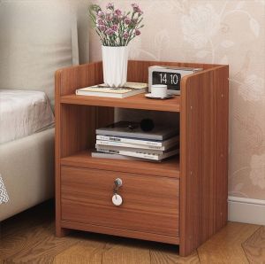 Modern Minimalist Sofa Side Table with Lock Bedroom Storage Cabinet Artificial Solid Wood Nightstand Simple Easy-to-Use Shelf