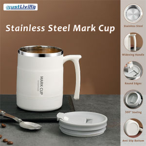 JustLiving 500ML 304 Stainless Steel Vacuum Flask Cup Coffee Mug-Double-Walled Stainless Steel Thermos Cup with Spoon and Lid Cawan Kopi Tahan PanasIce American Coffee Cup