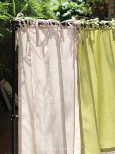 HEGALY Japanese Style Kitchen Door Curtain Cotton Linen Tie Design Light Translucent Not Private Green Small Window Curtain