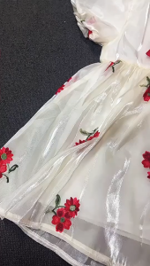 (KIDSFO-28) Dress Gaun Anak Korea Mewah Pesta Bordir Bunga Pita Merah Organza Elegan