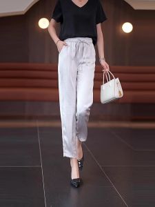 New Chinese Style Ice Silk Leggings Womens 2024 New Arrival Best Selling Summer Slimming Cropped Pants Drape Casual Ankle-Tied Harem Pants